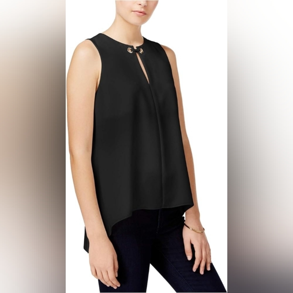 Sleeveless Black Keyhole Grommet Top